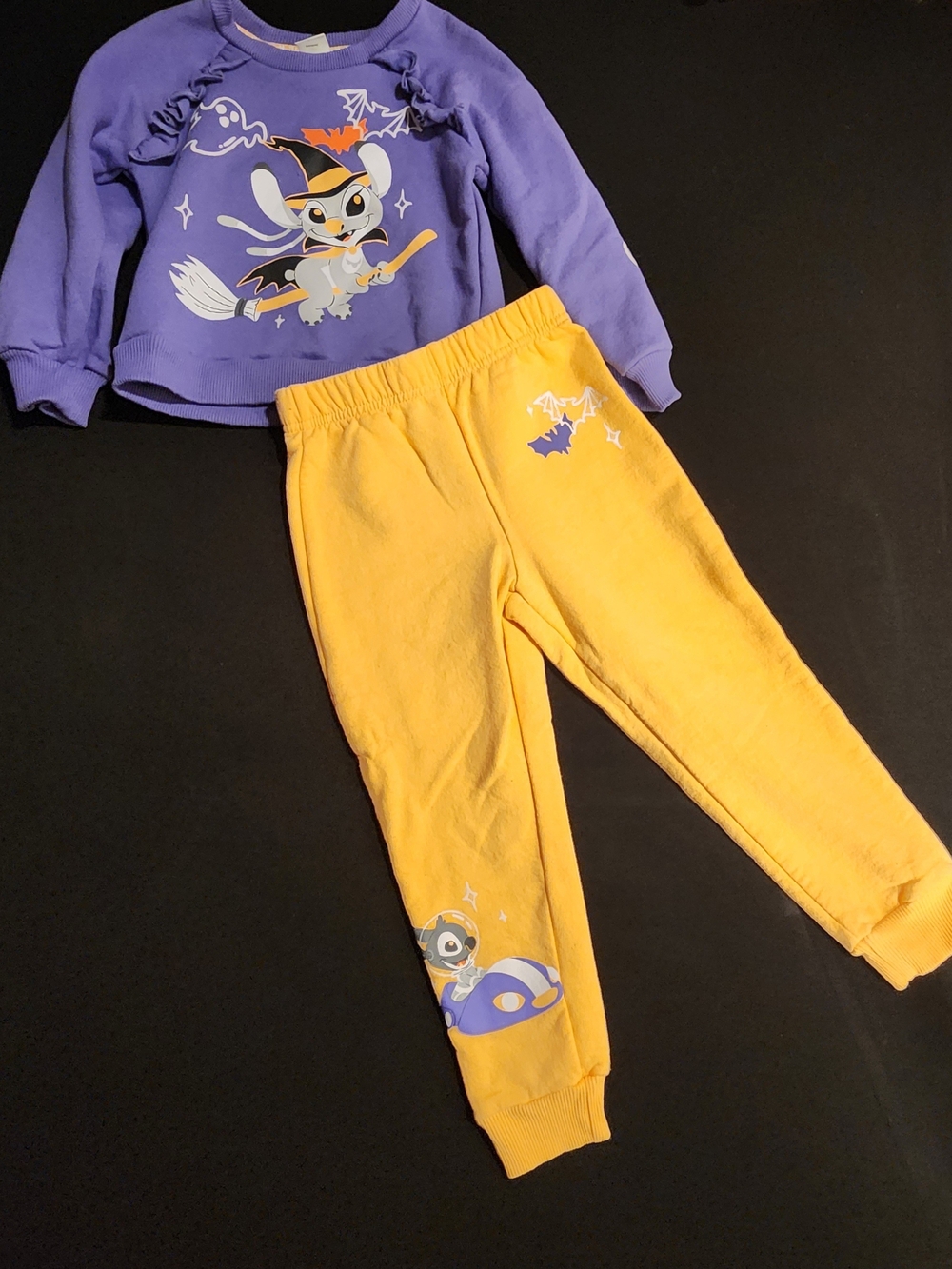 Disney STITCH Yellow Jogger Pants and Shirt with Halloween Graphics